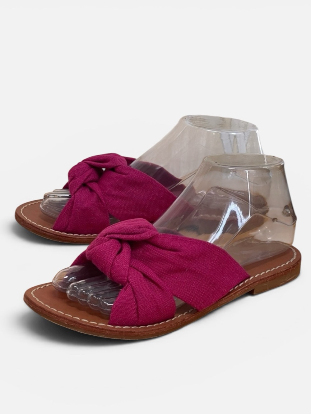 Soludos Hot Pink Linen Fabric Knot Slides Sandals Sz 6.5 Flats Slip-on Fuchsia